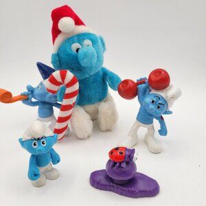THE SMURFS Lot of Vintage Plush PVC Figures 5 pcs - Wallace Berrie Peyo Schleich